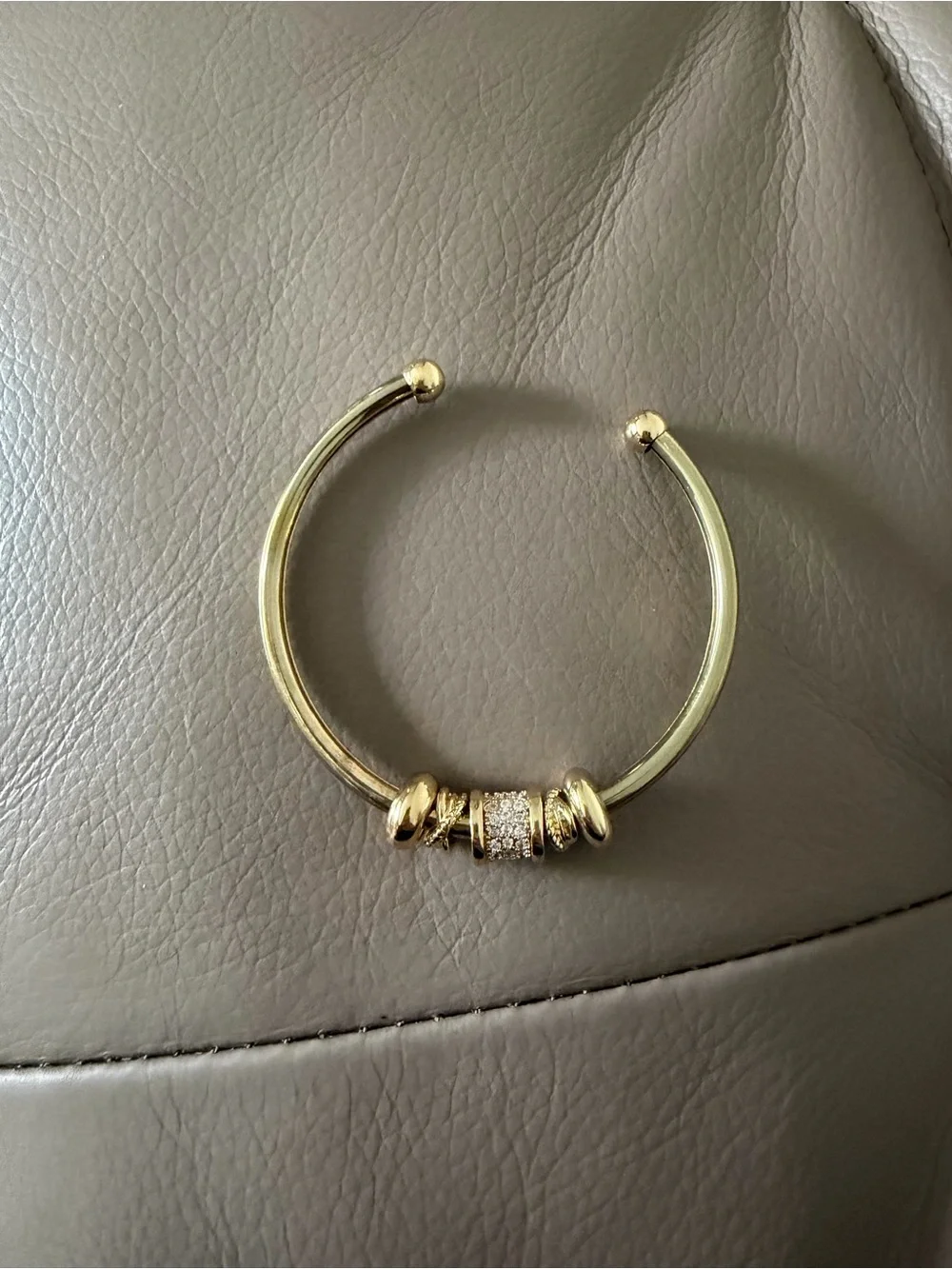 Gold Plated Adjustable Charm Cuff Bracelet Minimalist Rhinestone Bangle